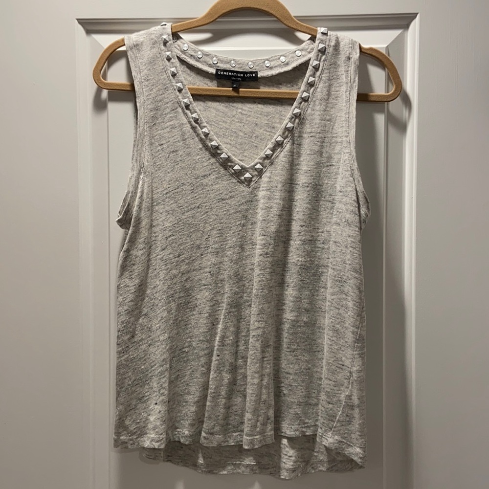 Generation Love Lt Grey Linen Studded Tank